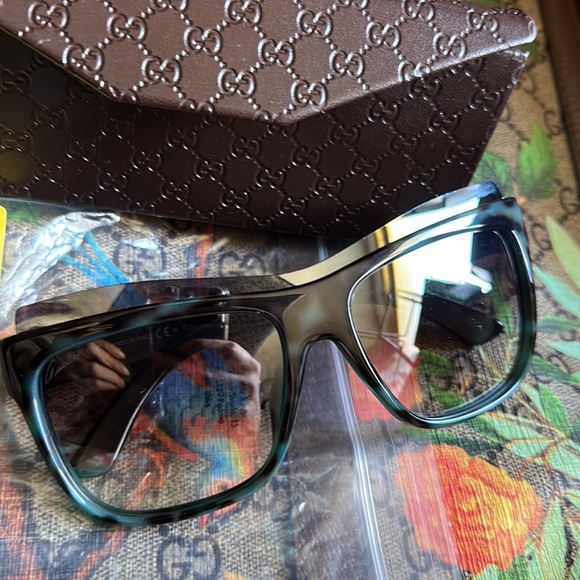 NEW GUCCI DOUBLE GG SUNGLASSES FRAME EYEBROW MASK BLUE TORTOISE 3782 TEAL BROWN - Picture 14 of 16